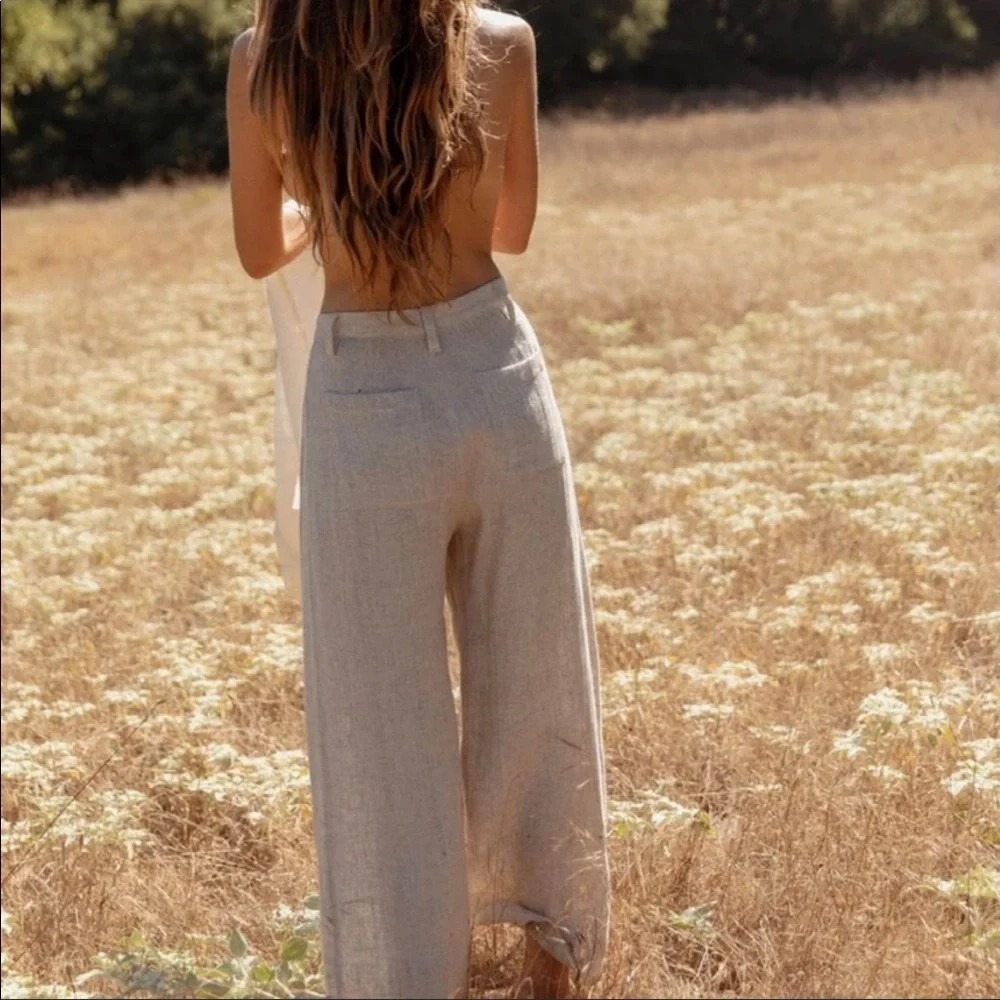 Christy Dawn Mara Trouser Women's Small Flax Plaid Pleated Wide Leg Pants Flowy